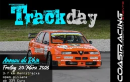 Oranger Jägermeister Alfa Romeo Tourenwagen auf der Strecke beim Coast Racing Trackday am Anneau du Rhin.