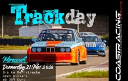 Klassischer BMW E30 M3 in Orange/Blau mit Rennsport-Umbau auf der Strecke Mirecourt beim Coast Racing Trackday.